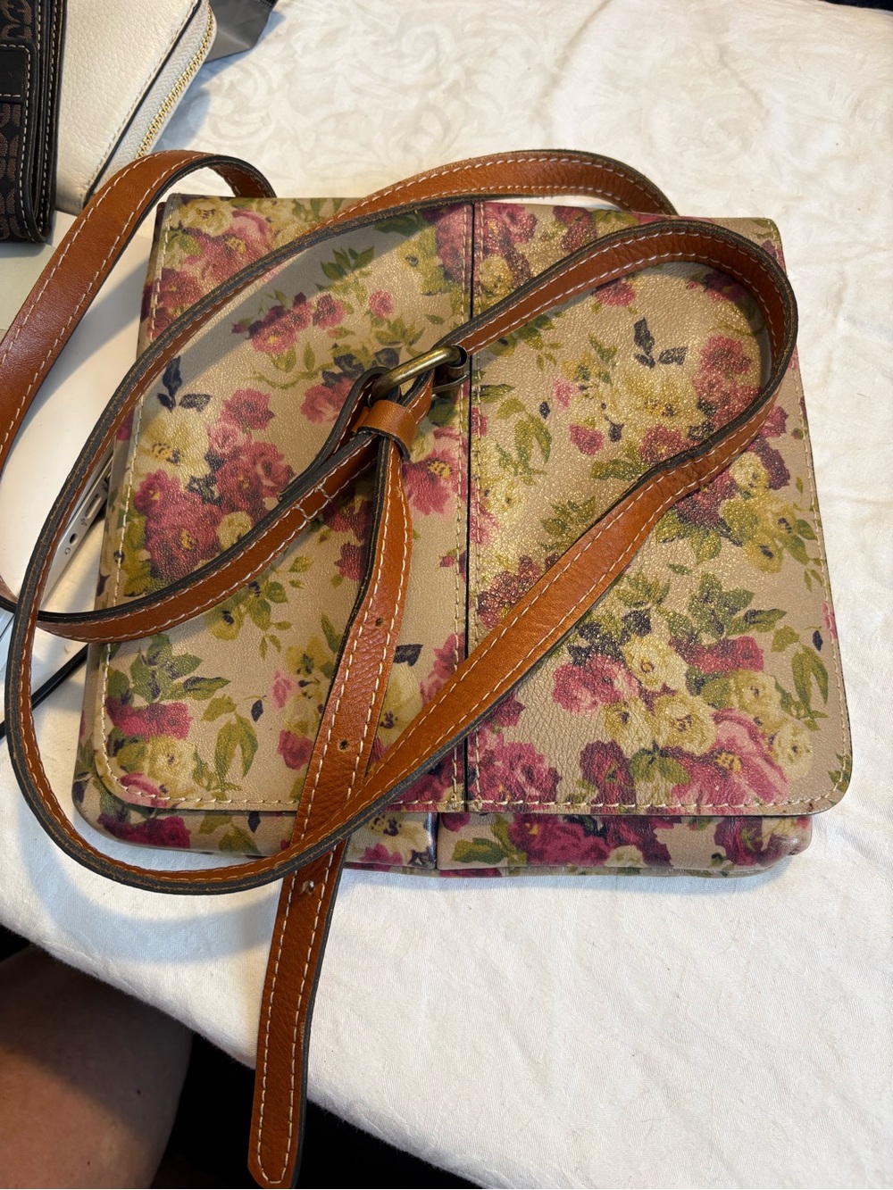 Patricia Nash Floral Crossbody in Cream, Pink & Brown